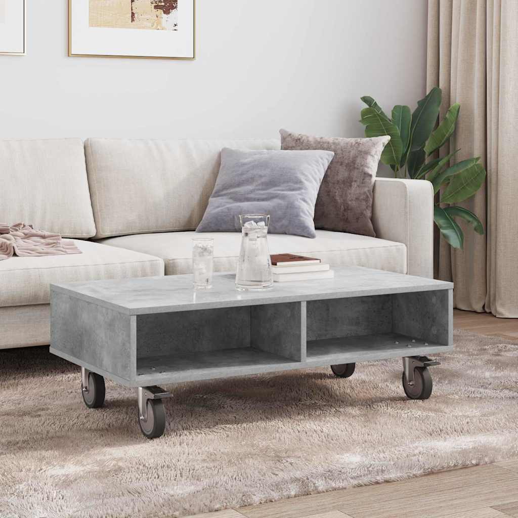 Bijzettafel met wielen Beton Grijs 90 x 50 x 30 cm Bewerkt hout is nu te koop bij PeponiXL, paradijselijk wonen!