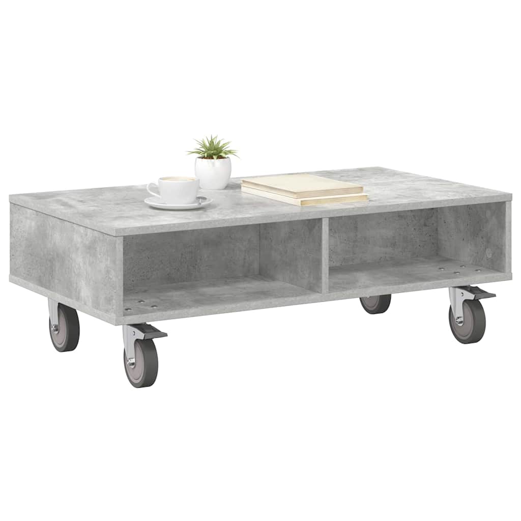 Bijzettafel met wielen Beton Grijs 90 x 50 x 30 cm Bewerkt hout is nu te koop bij PeponiXL, paradijselijk wonen!