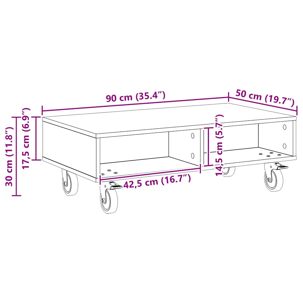 Bijzettafel met wielen Beton Grijs 90 x 50 x 30 cm Bewerkt hout is nu te koop bij PeponiXL, paradijselijk wonen!