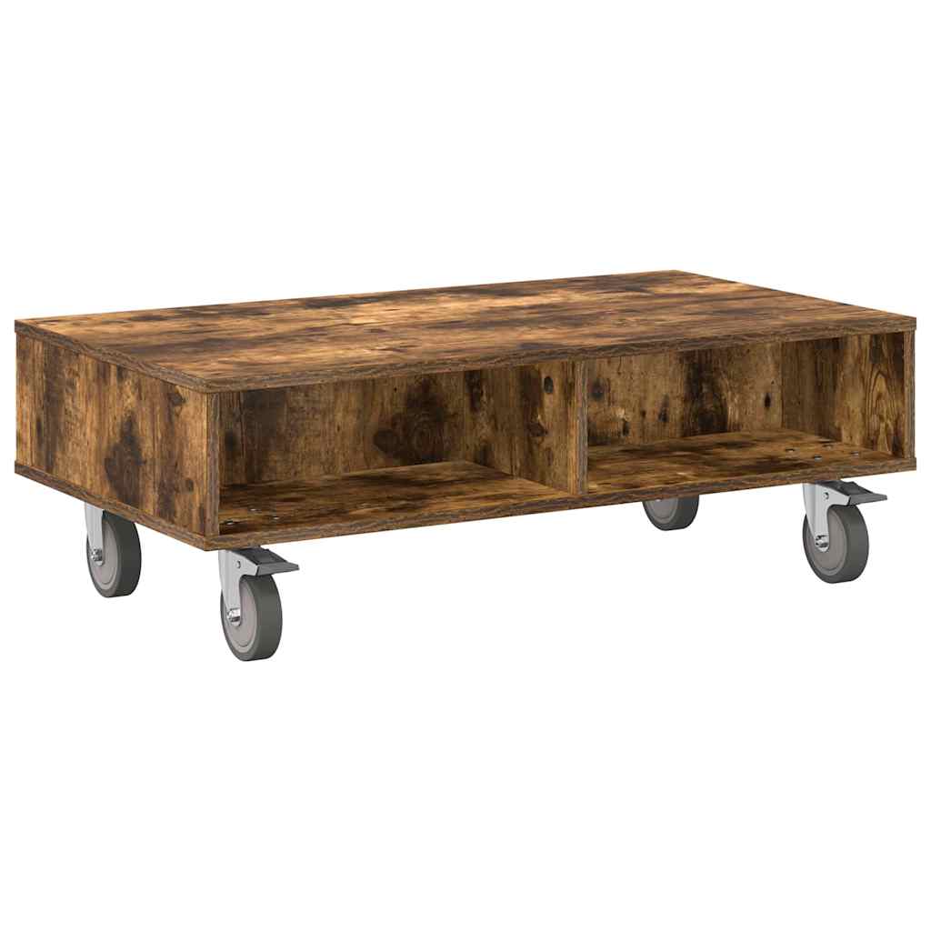 Bijzettafel met wielen Gerookt eiken 90 x 50 x 30 cm is nu te koop bij PeponiXL, paradijselijk wonen!