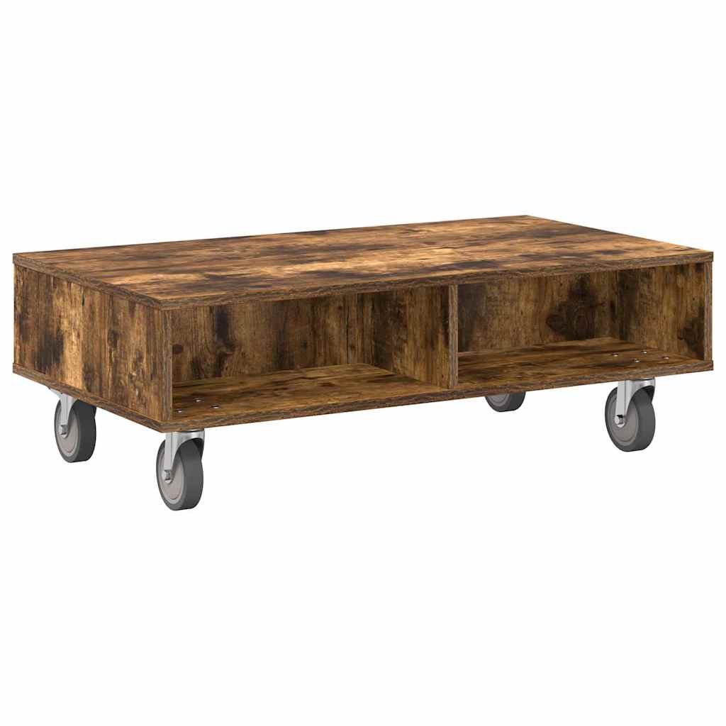Bijzettafel met wielen Gerookt eiken 90 x 50 x 30 cm is nu te koop bij PeponiXL, paradijselijk wonen!