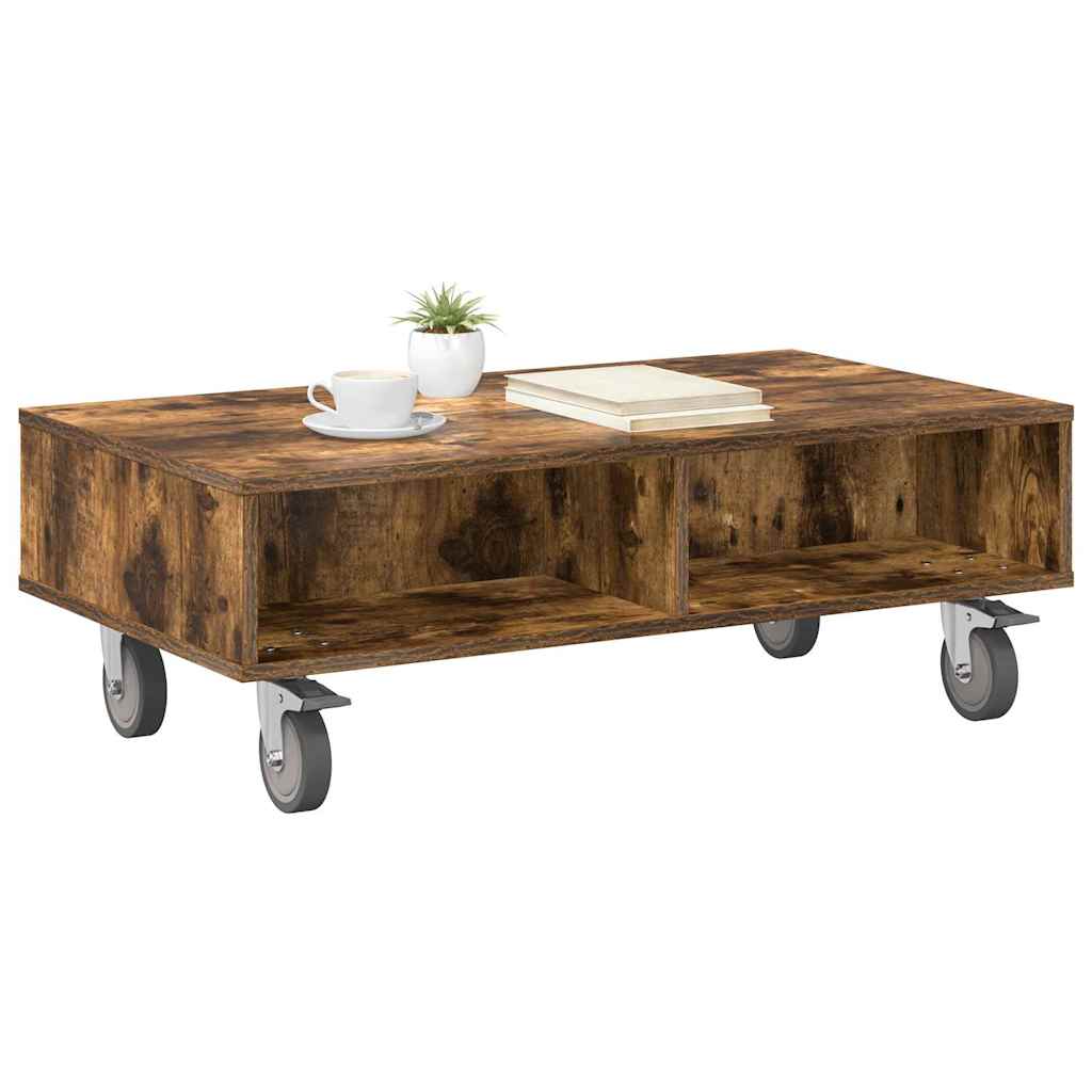 Bijzettafel met wielen Gerookt eiken 90 x 50 x 30 cm is nu te koop bij PeponiXL, paradijselijk wonen!