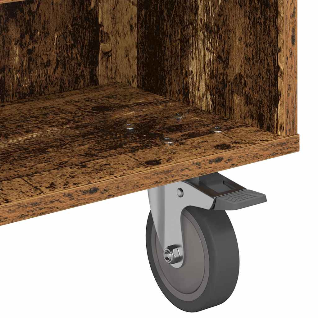 Bijzettafel met wielen Oudhout 90 x 50 x 30 cm Bewerkt hout is nu te koop bij PeponiXL, paradijselijk wonen!