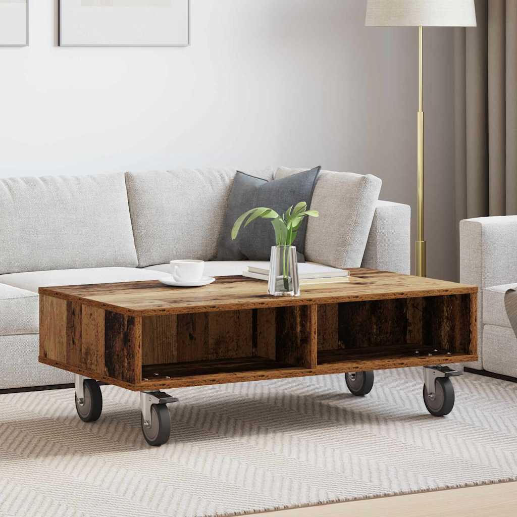 Bijzettafel met wielen Oudhout 90 x 50 x 30 cm Bewerkt hout is nu te koop bij PeponiXL, paradijselijk wonen!