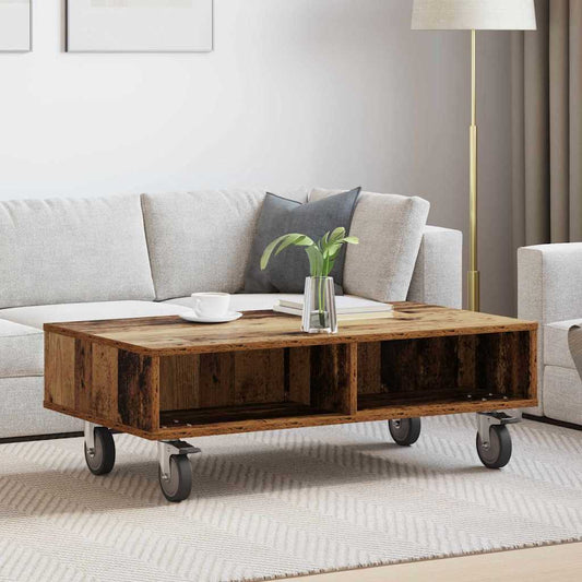 Bijzettafel met wielen Oudhout 90 x 50 x 30 cm Bewerkt hout is nu te koop bij PeponiXL, paradijselijk wonen!