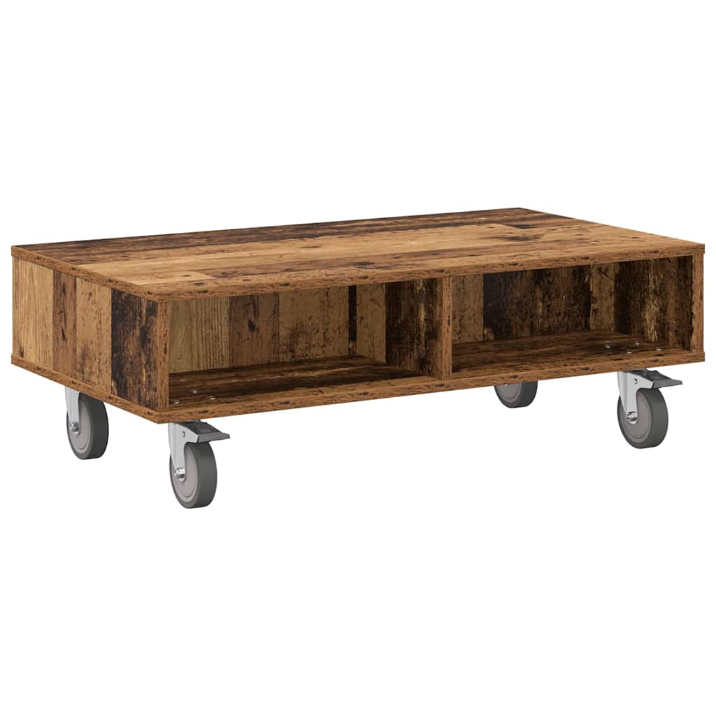 Bijzettafel met wielen Oudhout 90 x 50 x 30 cm Bewerkt hout is nu te koop bij PeponiXL, paradijselijk wonen!