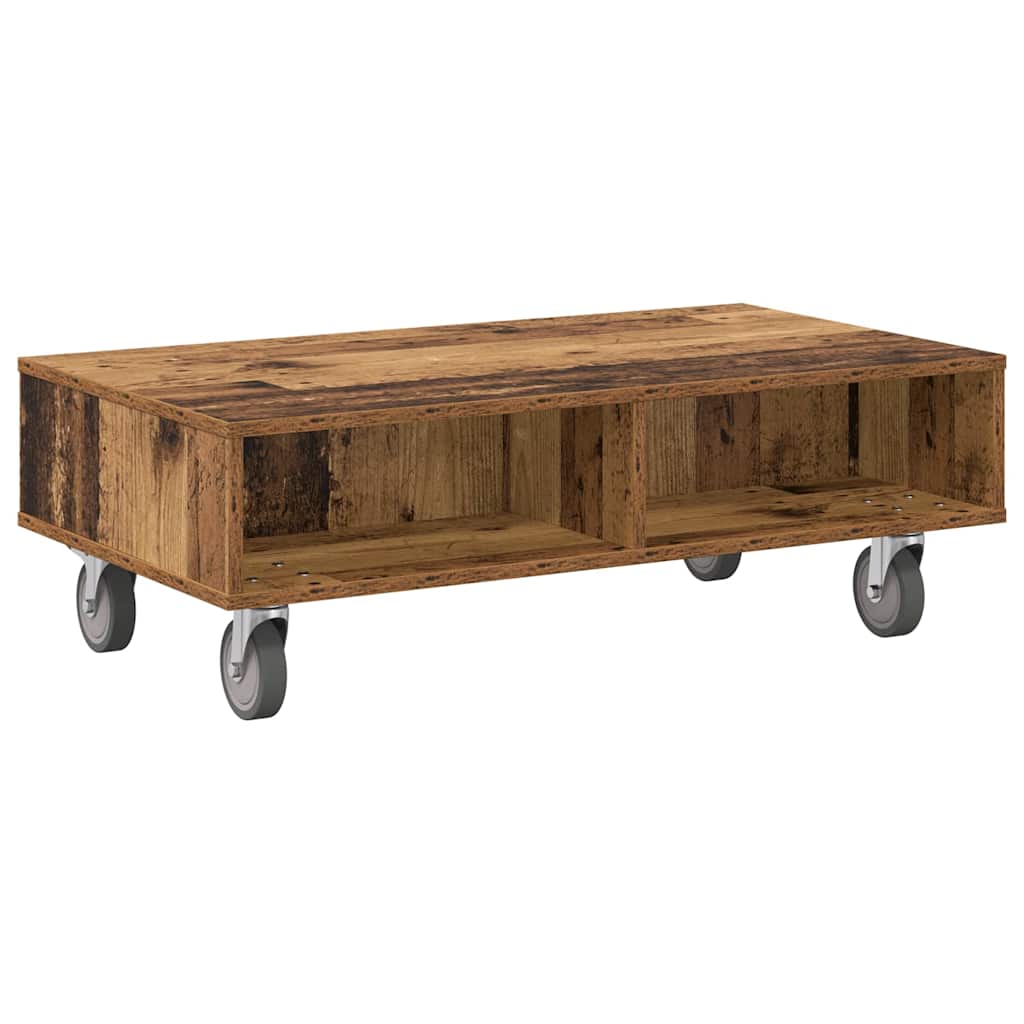 Bijzettafel met wielen Oudhout 90 x 50 x 30 cm Bewerkt hout is nu te koop bij PeponiXL, paradijselijk wonen!