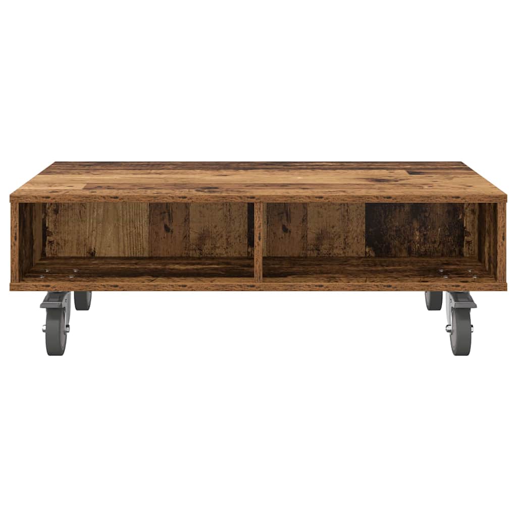 Bijzettafel met wielen Oudhout 90 x 50 x 30 cm Bewerkt hout is nu te koop bij PeponiXL, paradijselijk wonen!