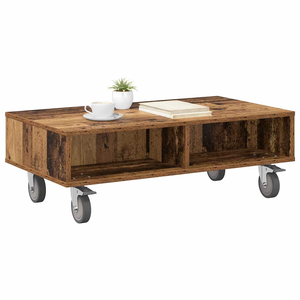 Bijzettafel met wielen Oudhout 90 x 50 x 30 cm Bewerkt hout is nu te koop bij PeponiXL, paradijselijk wonen!