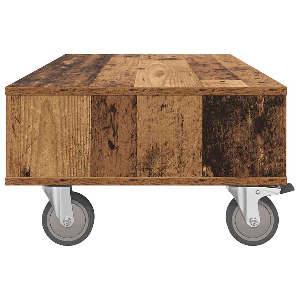 Bijzettafel met wielen Oudhout 90 x 50 x 30 cm Bewerkt hout is nu te koop bij PeponiXL, paradijselijk wonen!