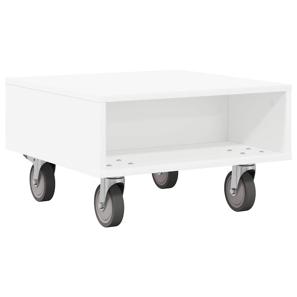 Bijzettafel met wielen Wit 50,5 x 50 x 30 cm Bewerkt hout is nu te koop bij PeponiXL, paradijselijk wonen!