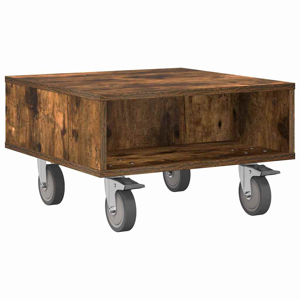Bijzettafel met wielen Gerookt eiken 50,5 x 50 x 30 cm is nu te koop bij PeponiXL, paradijselijk wonen!