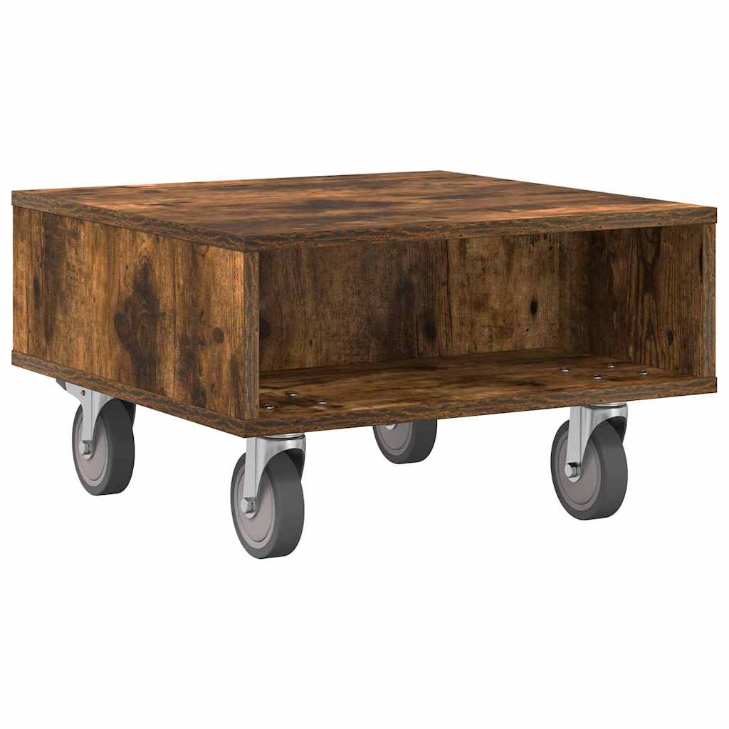 Bijzettafel met wielen Gerookt eiken 50,5 x 50 x 30 cm is nu te koop bij PeponiXL, paradijselijk wonen!