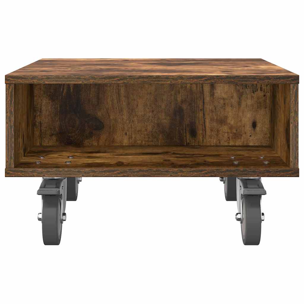 Bijzettafel met wielen Gerookt eiken 50,5 x 50 x 30 cm is nu te koop bij PeponiXL, paradijselijk wonen!