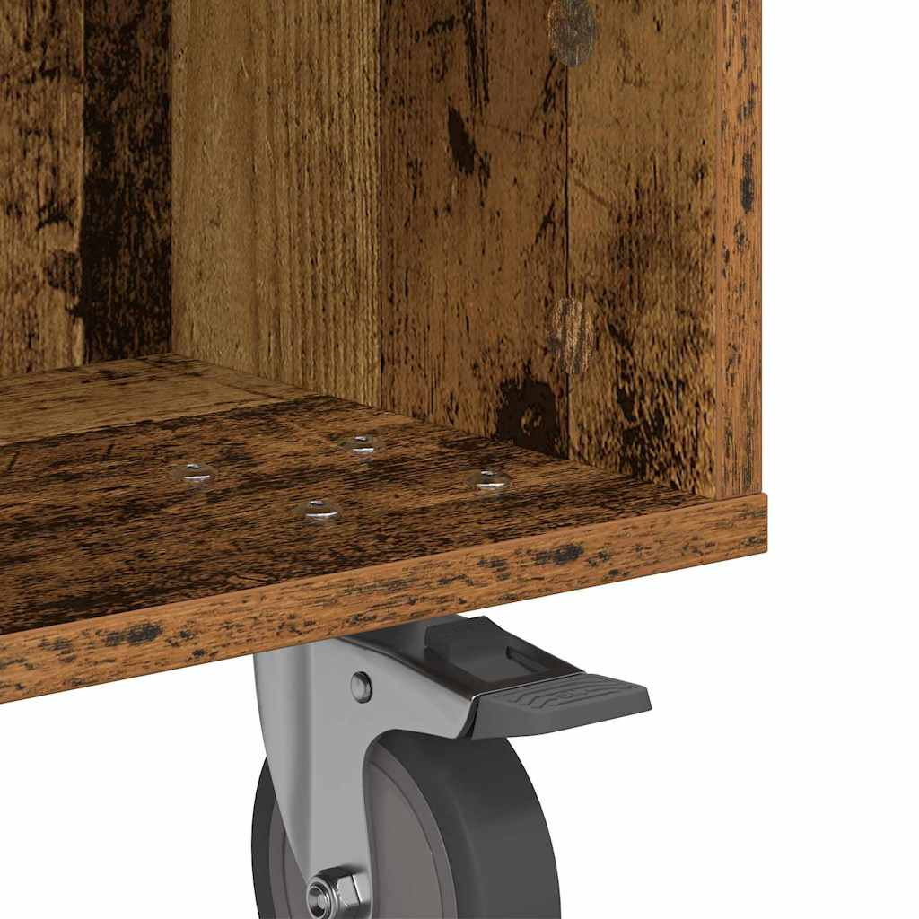 Bijzettafel met wielen Oudhout 50,5 x 50 x 30 cm Bewerkt hout is nu te koop bij PeponiXL, paradijselijk wonen!