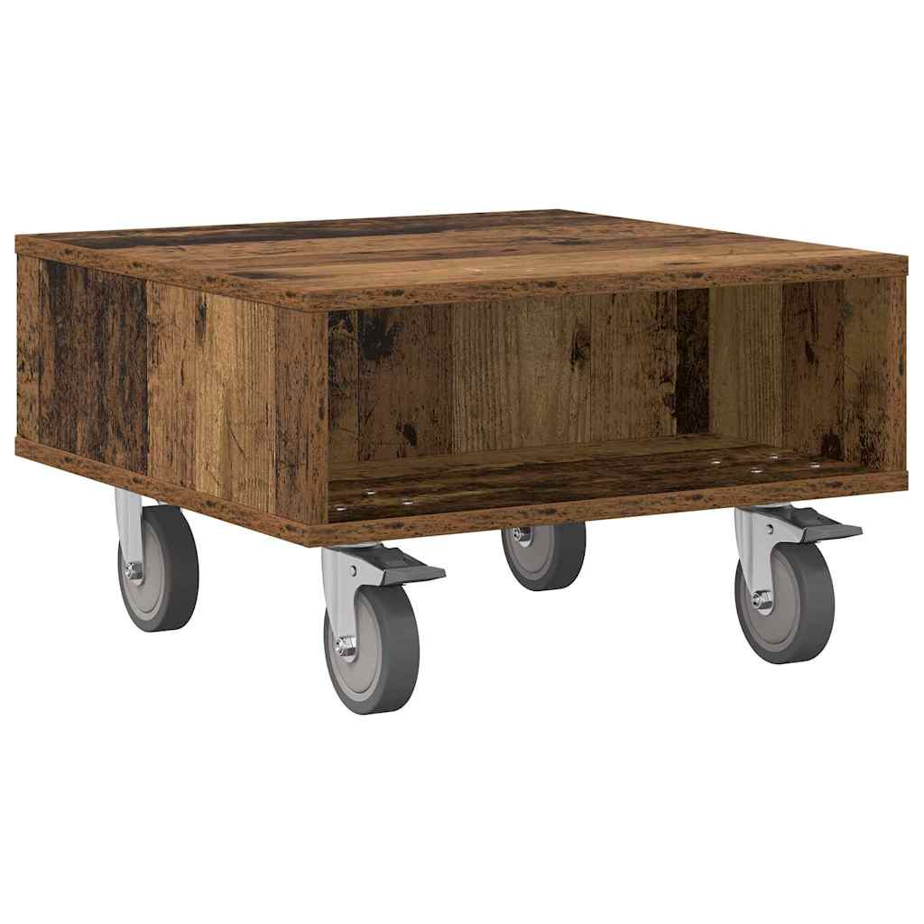 Bijzettafel met wielen Oudhout 50,5 x 50 x 30 cm Bewerkt hout is nu te koop bij PeponiXL, paradijselijk wonen!