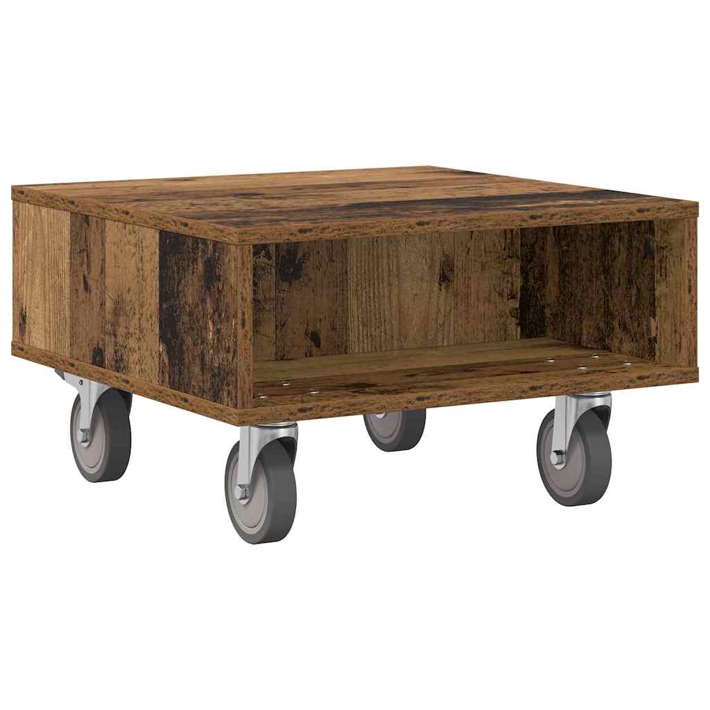Bijzettafel met wielen Oudhout 50,5 x 50 x 30 cm Bewerkt hout is nu te koop bij PeponiXL, paradijselijk wonen!