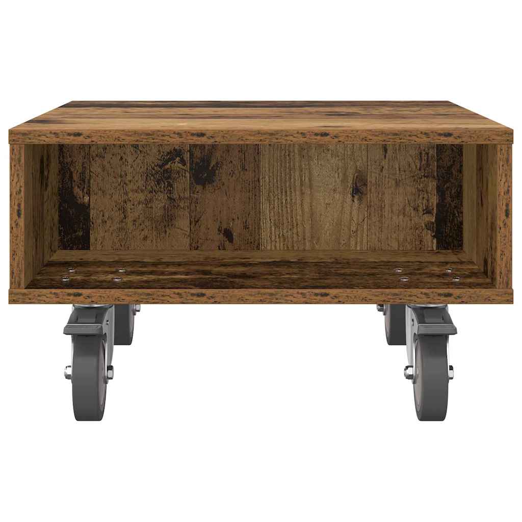Bijzettafel met wielen Oudhout 50,5 x 50 x 30 cm Bewerkt hout is nu te koop bij PeponiXL, paradijselijk wonen!