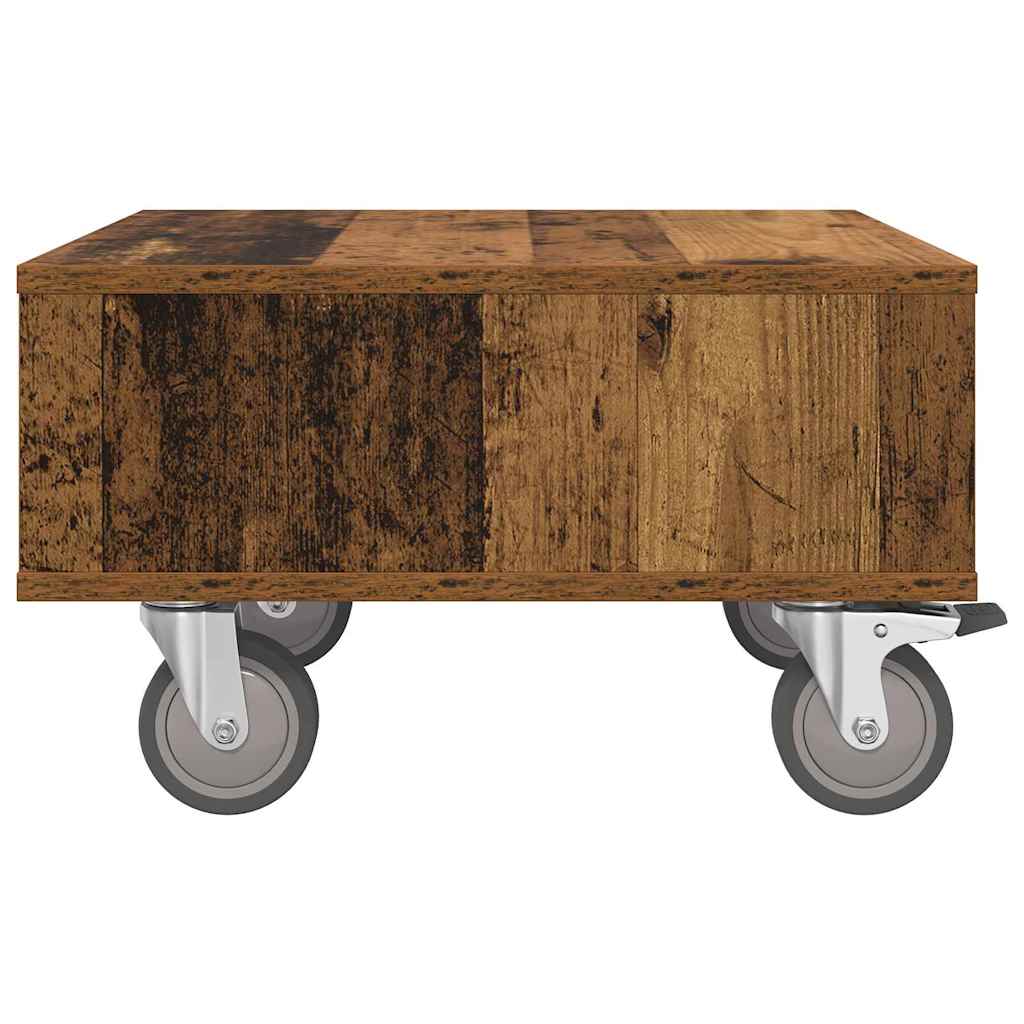 Bijzettafel met wielen Oudhout 50,5 x 50 x 30 cm Bewerkt hout is nu te koop bij PeponiXL, paradijselijk wonen!