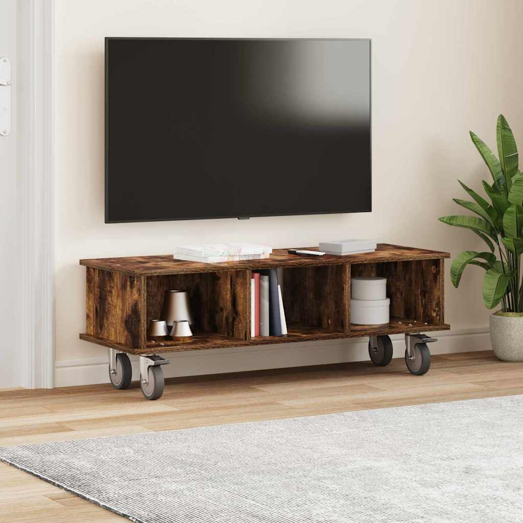 TV-standaard Gerookt eiken 100 x 35 x 35 cm Bewerkt hout is nu te koop bij PeponiXL, paradijselijk wonen!