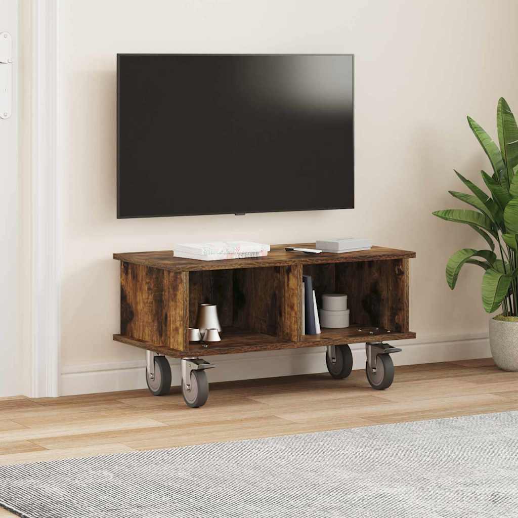 TV-standaard Gerookt eiken 68,5 x 35 x 35 cm Bewerkt hout is nu te koop bij PeponiXL, paradijselijk wonen!