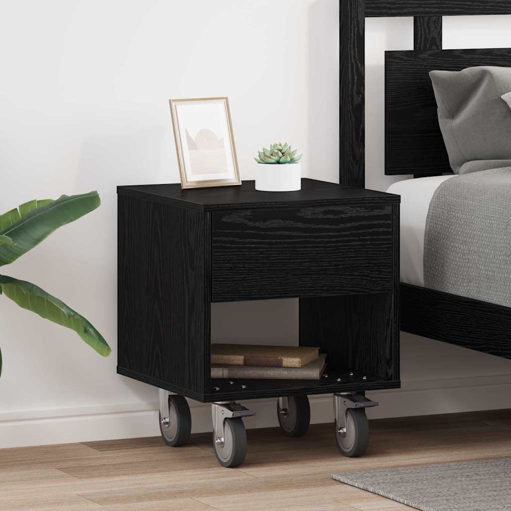 Nachtkastje 2 pcs Zwart Eiken 40,5 x 40 x 48 cm Bewerkt hout is nu te koop bij PeponiXL, paradijselijk wonen!