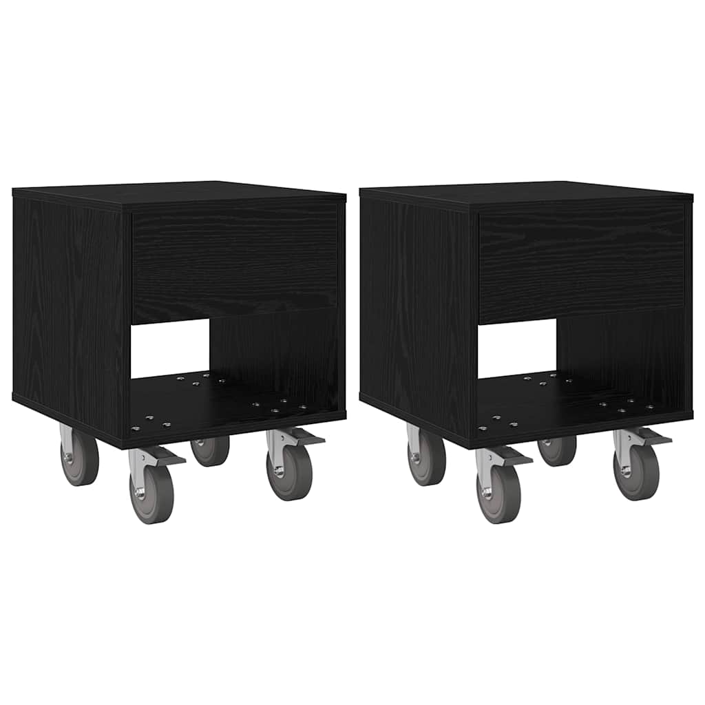 Nachtkastje 2 pcs Zwart Eiken 40,5 x 40 x 48 cm Bewerkt hout is nu te koop bij PeponiXL, paradijselijk wonen!