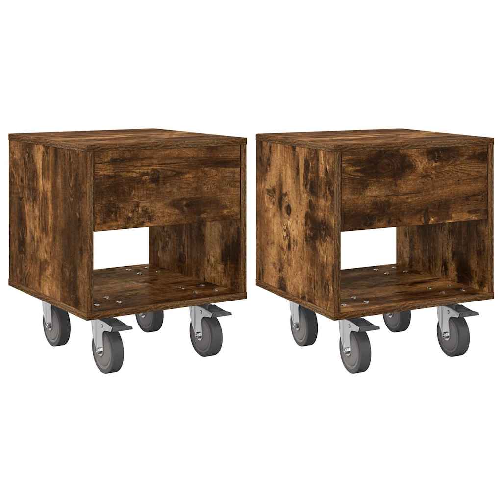 Nachtkastje 2 pcs Gerookt eiken 40,5 x 40 x 48 cm Bewerkt hout is nu te koop bij PeponiXL, paradijselijk wonen!