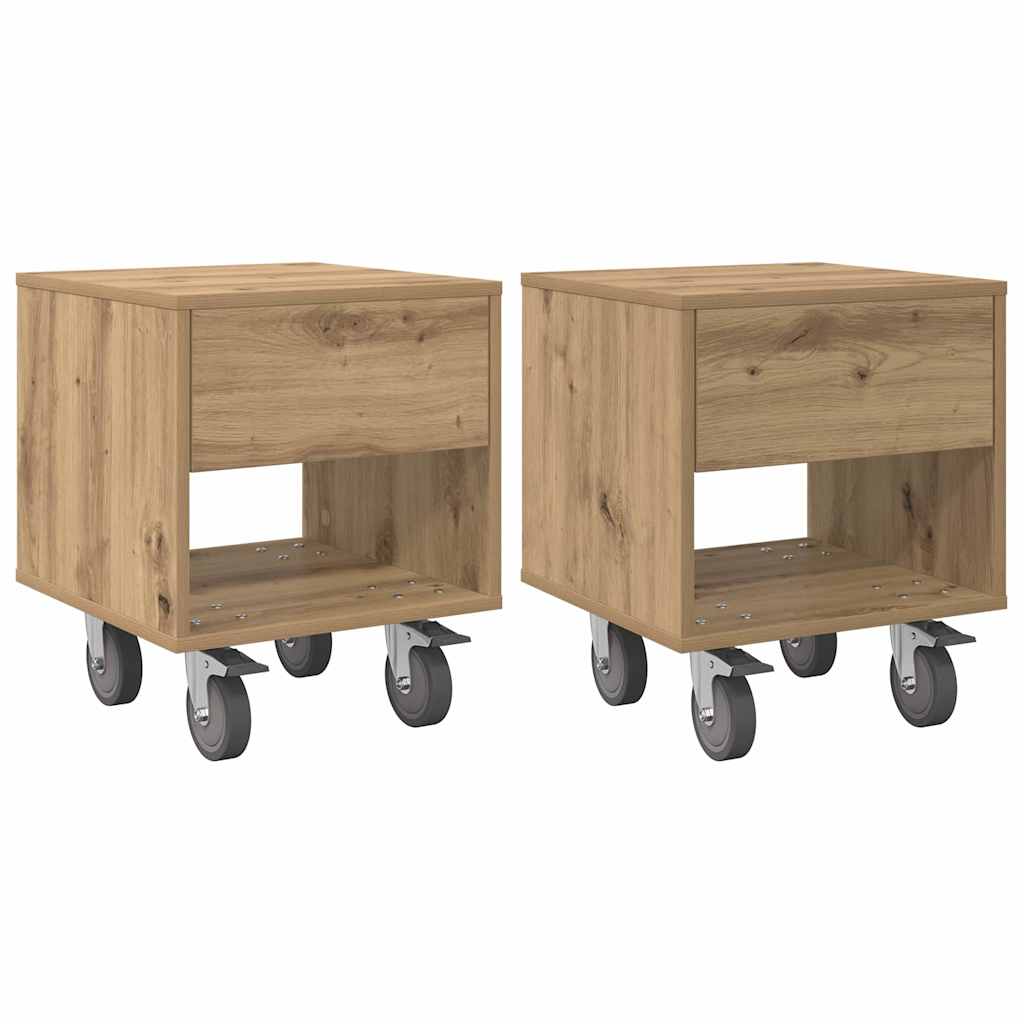 Nachtkastje 2 pcs Artisan Eiken 40,5 x 40 x 48 cm Bewerkt hout is nu te koop bij PeponiXL, paradijselijk wonen!