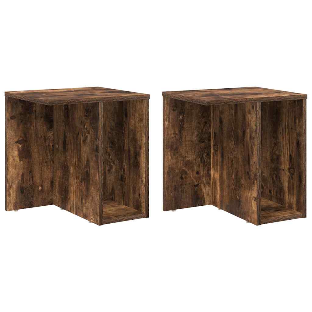 Bijzettafel 2 pcs Gerookt eiken 37 x 32 x 40 cm Bewerkt hout is nu te koop bij PeponiXL, paradijselijk wonen!