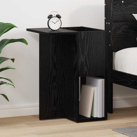 Bijzettafel Zwart Eiken 35 x 40 x 55 cm Bewerkt hout is nu te koop bij PeponiXL, paradijselijk wonen!