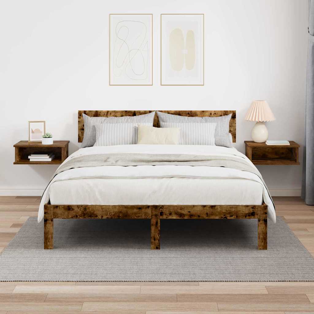 Nachtkastje 2 pcs Gerookt eiken 40 x 31 x 15 cm Bewerkt hout is nu te koop bij PeponiXL, paradijselijk wonen!