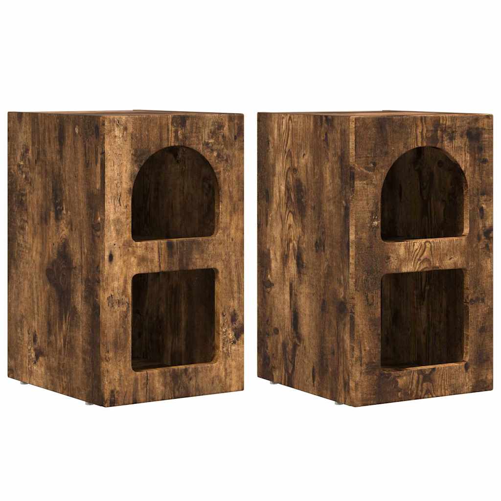 Nachtkastje 2 pcs Gerookt eiken 29,5 x 35 x 50 cm Bewerkt hout is nu te koop bij PeponiXL, paradijselijk wonen!