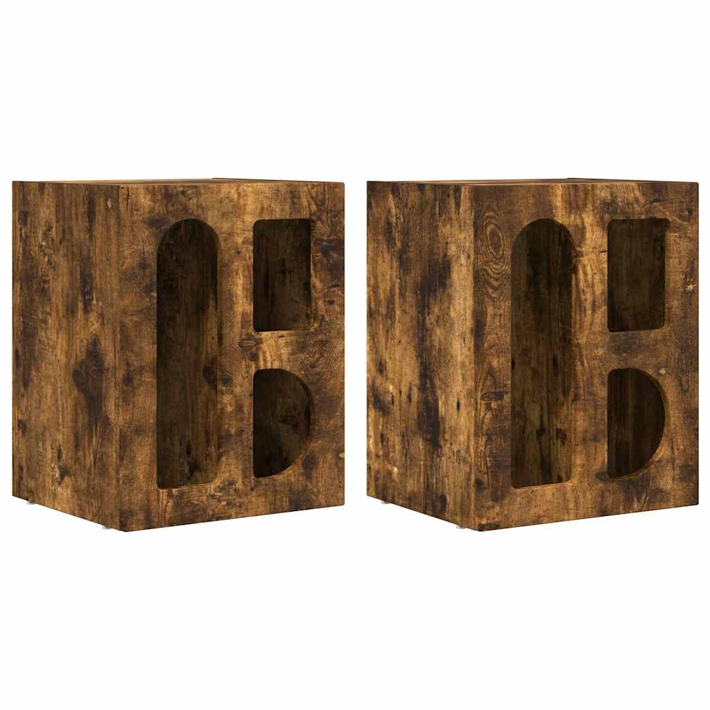 Nachtkastje 2 pcs Gerookt eiken 40 x 35 x 50 cm Bewerkt hout is nu te koop bij PeponiXL, paradijselijk wonen!