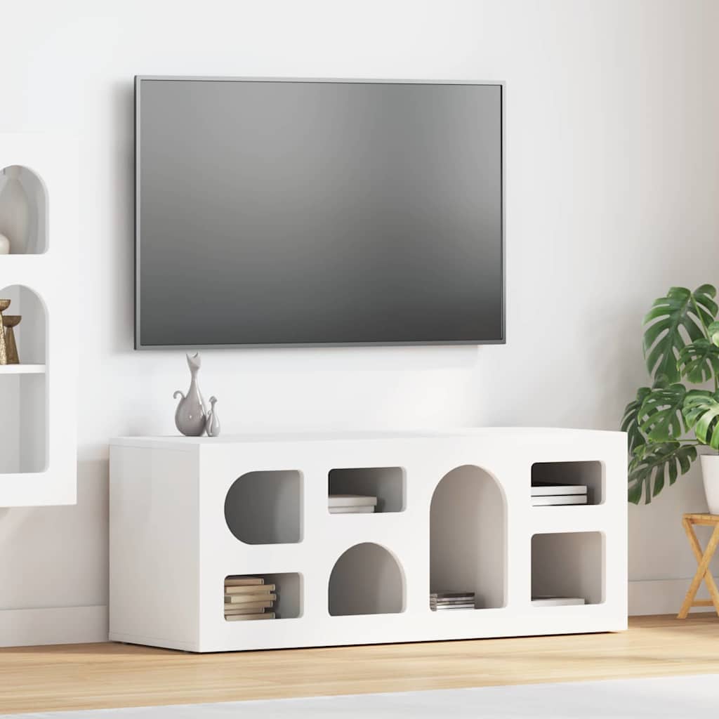 TV-kast Wit 100 x 35 x 40 cm Bewerkt hout is nu te koop bij PeponiXL, paradijselijk wonen!