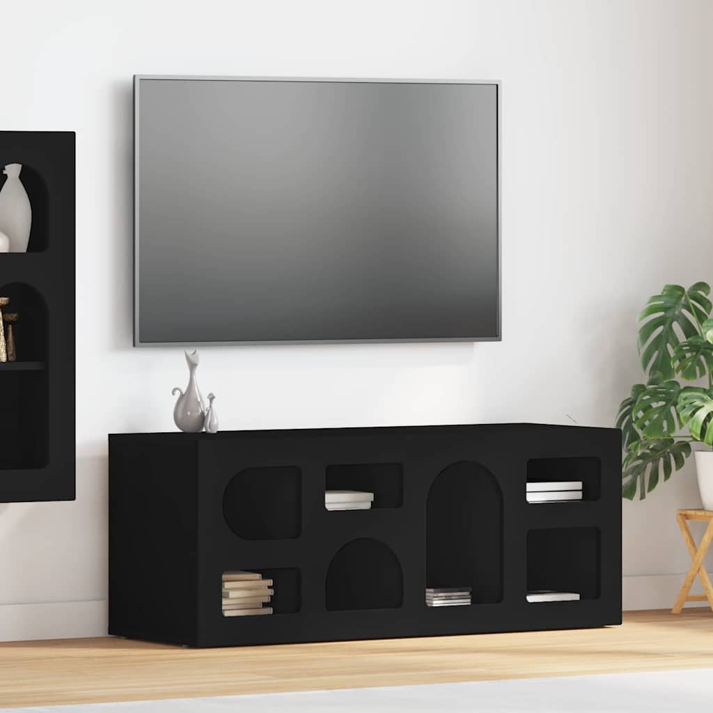 TV-kast Zwart 100 x 35 x 40 cm Bewerkt hout is nu te koop bij PeponiXL, paradijselijk wonen!