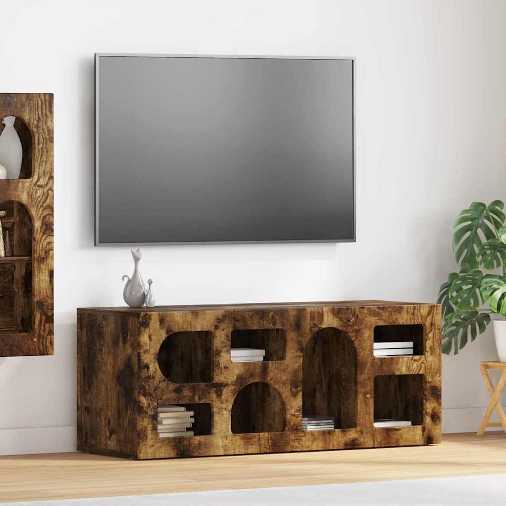 TV-kast Gerookt eiken 100 x 35 x 40 cm Bewerkt hout is nu te koop bij PeponiXL, paradijselijk wonen!