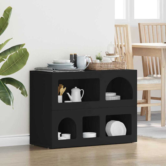 Dressoir Zwart 80,5 x 35 x 59 cm Bewerkt hout is nu te koop bij PeponiXL, paradijselijk wonen!