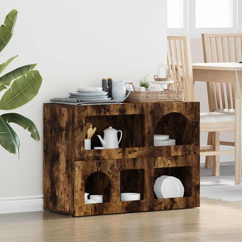 Dressoir Gerookt eiken 80,5 x 35 x 59 cm Bewerkt hout is nu te koop bij PeponiXL, paradijselijk wonen!