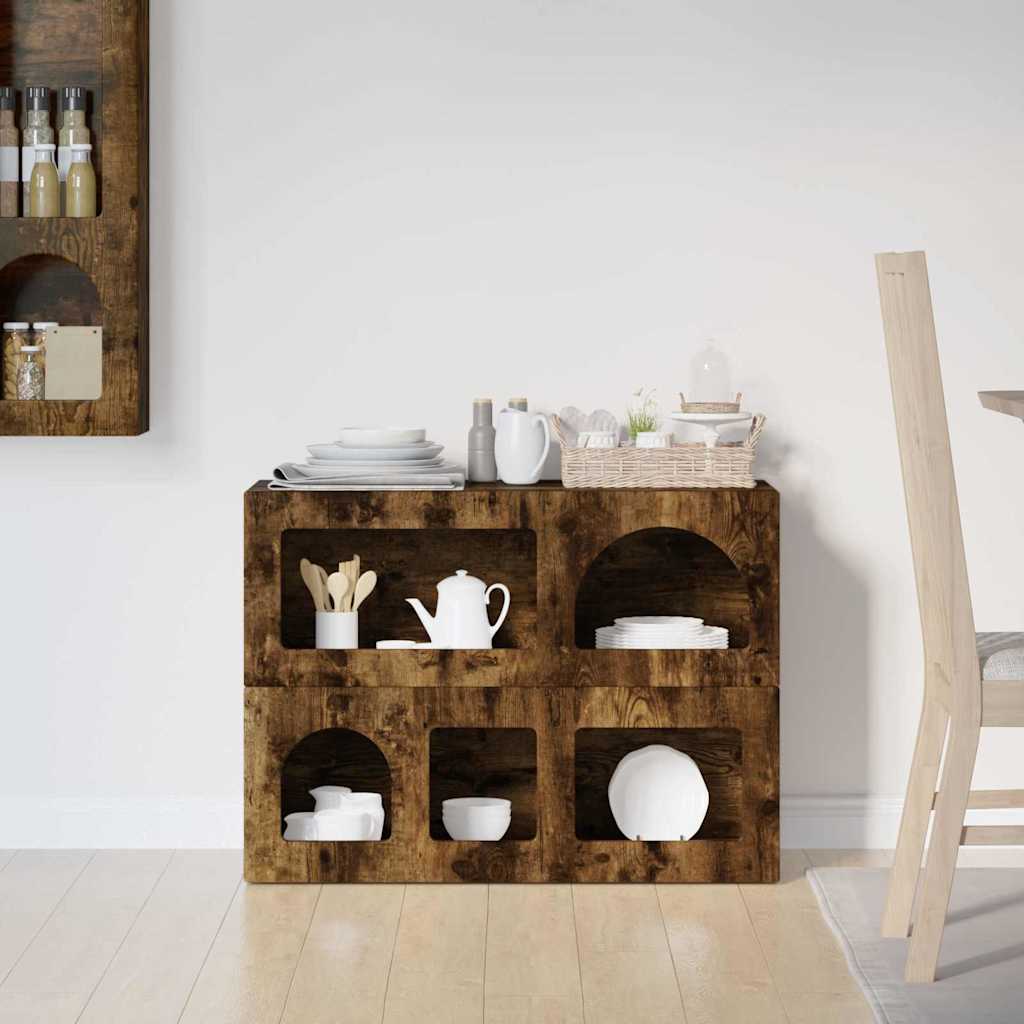 Dressoir Gerookt eiken 80,5 x 35 x 59 cm Bewerkt hout is nu te koop bij PeponiXL, paradijselijk wonen!