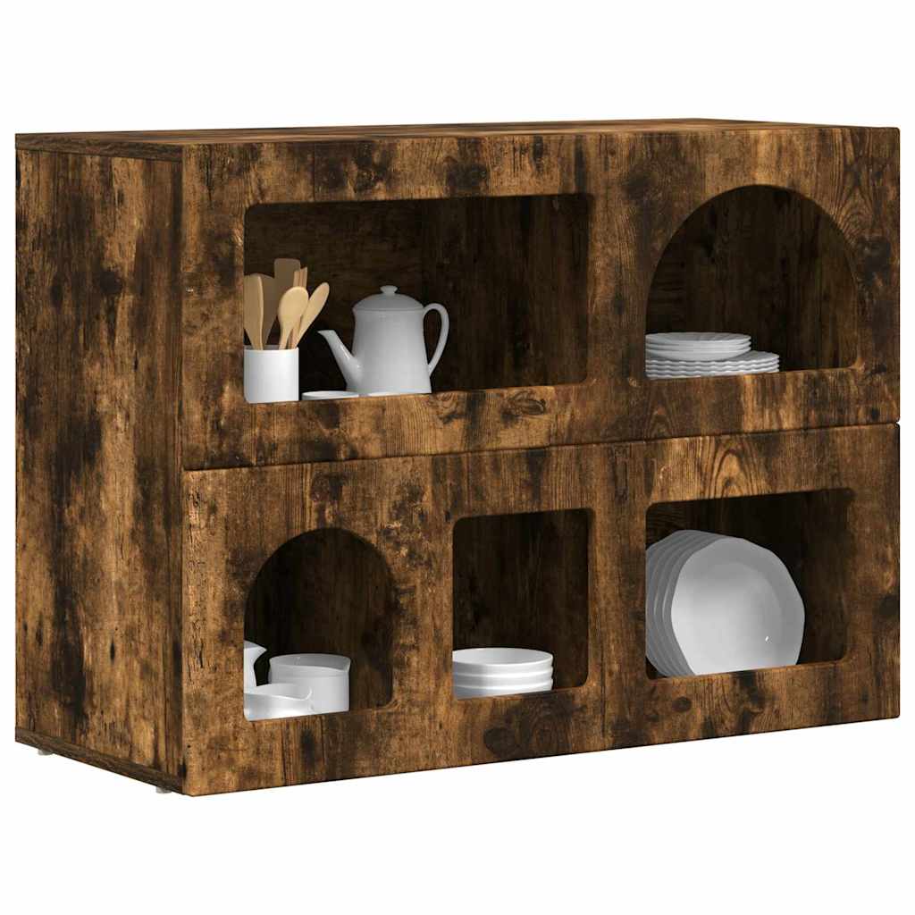 Dressoir Gerookt eiken 80,5 x 35 x 59 cm Bewerkt hout is nu te koop bij PeponiXL, paradijselijk wonen!