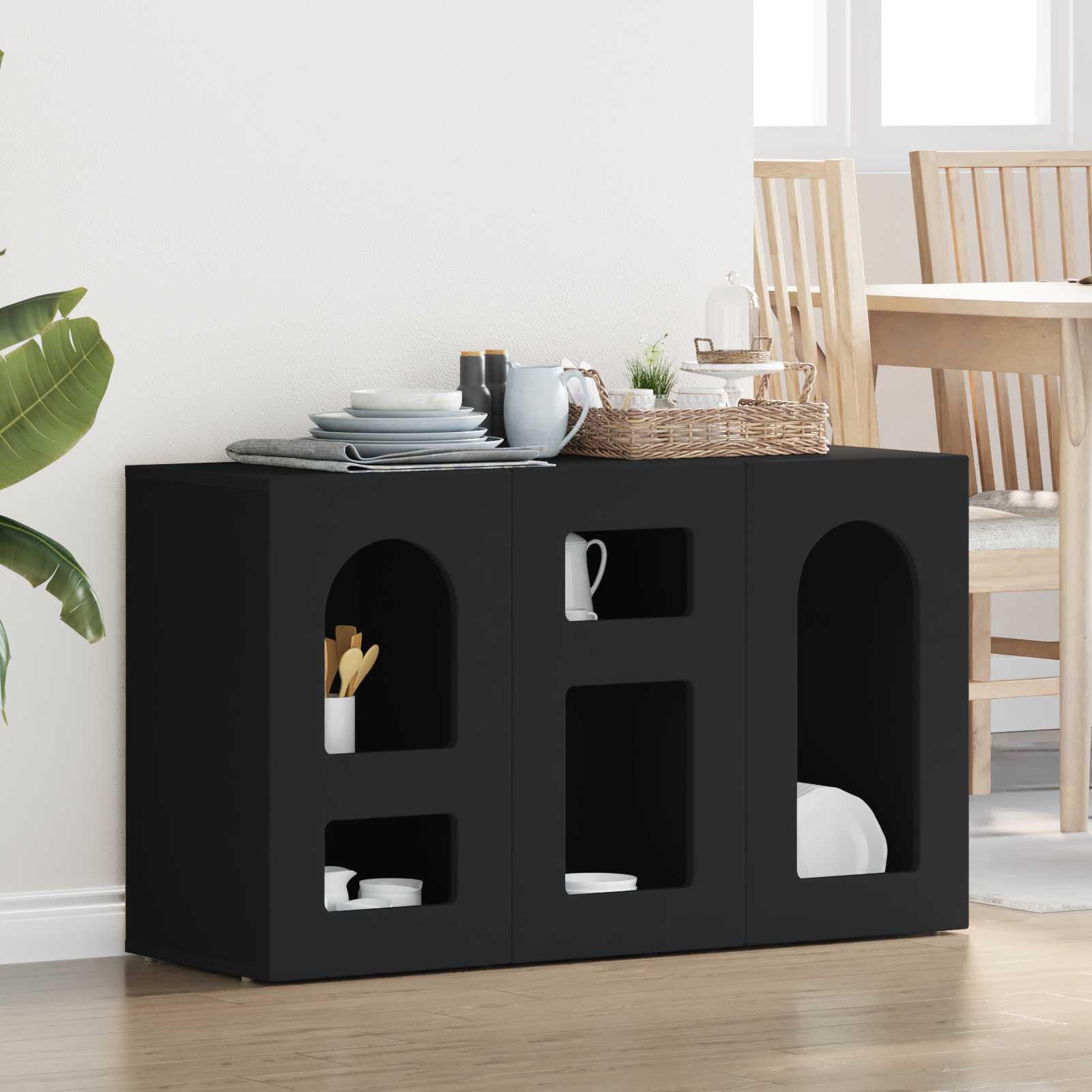 Dressoir Zwart 100 x 35 x 59 cm Bewerkt hout is nu te koop bij PeponiXL, paradijselijk wonen!