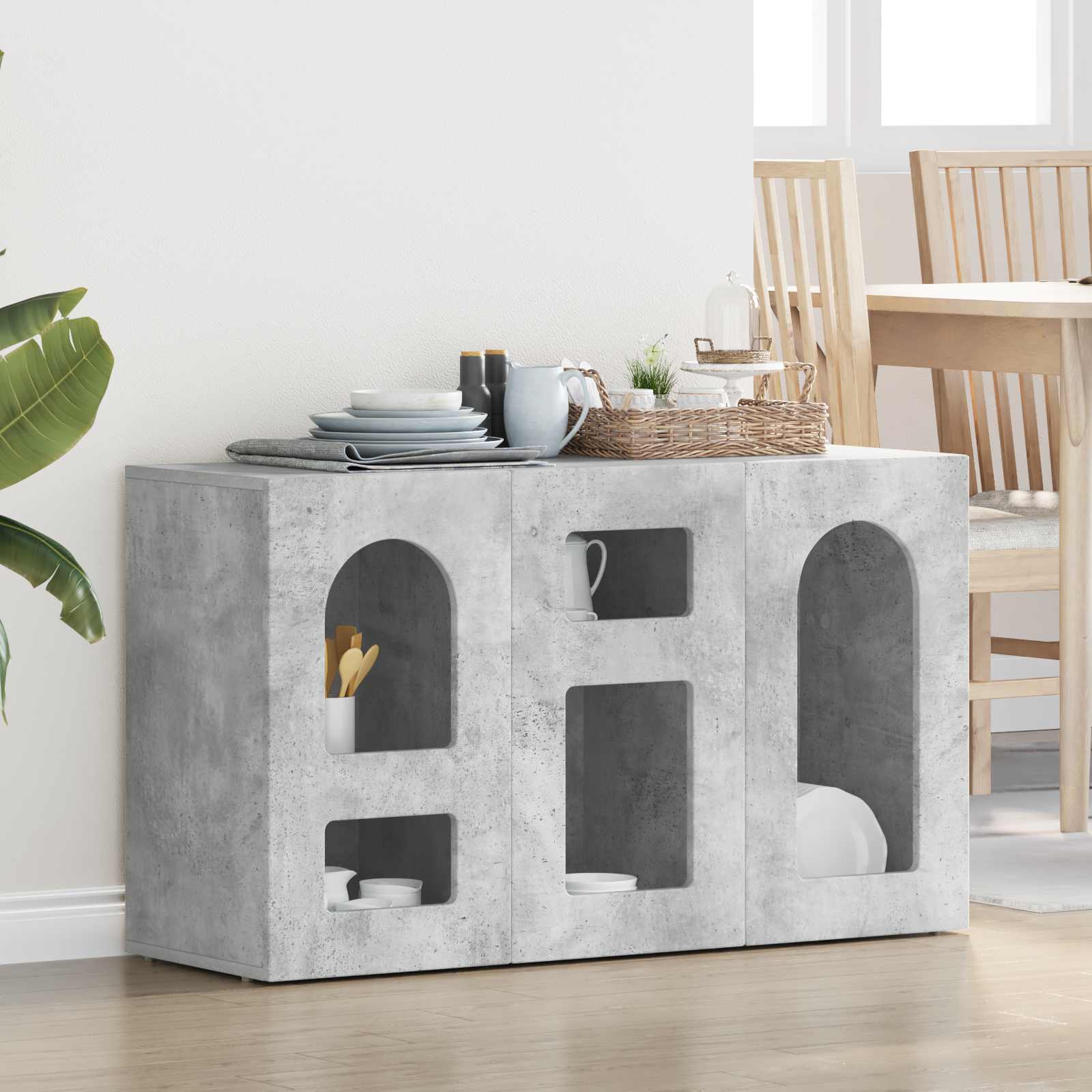 Dressoir Beton Grijs 100 x 35 x 59 cm Bewerkt hout is nu te koop bij PeponiXL, paradijselijk wonen!