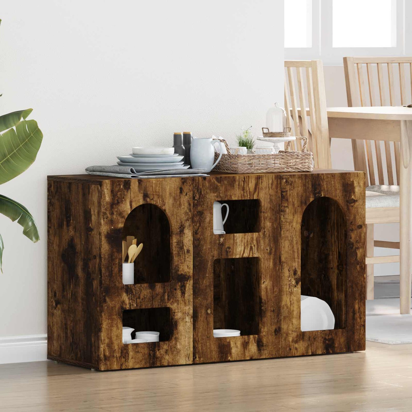 Dressoir Gerookt eiken 100 x 35 x 59 cm Bewerkt hout is nu te koop bij PeponiXL, paradijselijk wonen!