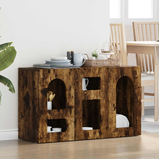 Dressoir Gerookt eiken 100 x 35 x 59 cm Bewerkt hout is nu te koop bij PeponiXL, paradijselijk wonen!
