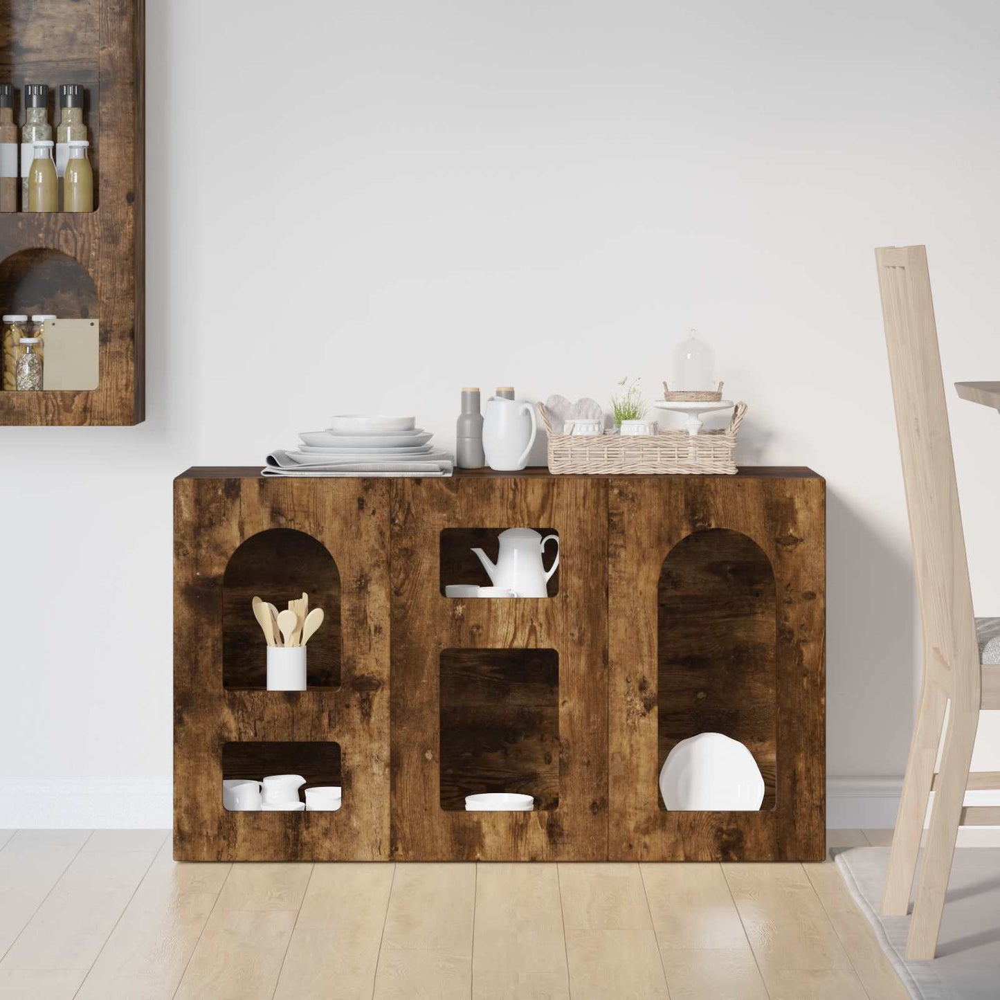 Dressoir Gerookt eiken 100 x 35 x 59 cm Bewerkt hout is nu te koop bij PeponiXL, paradijselijk wonen!