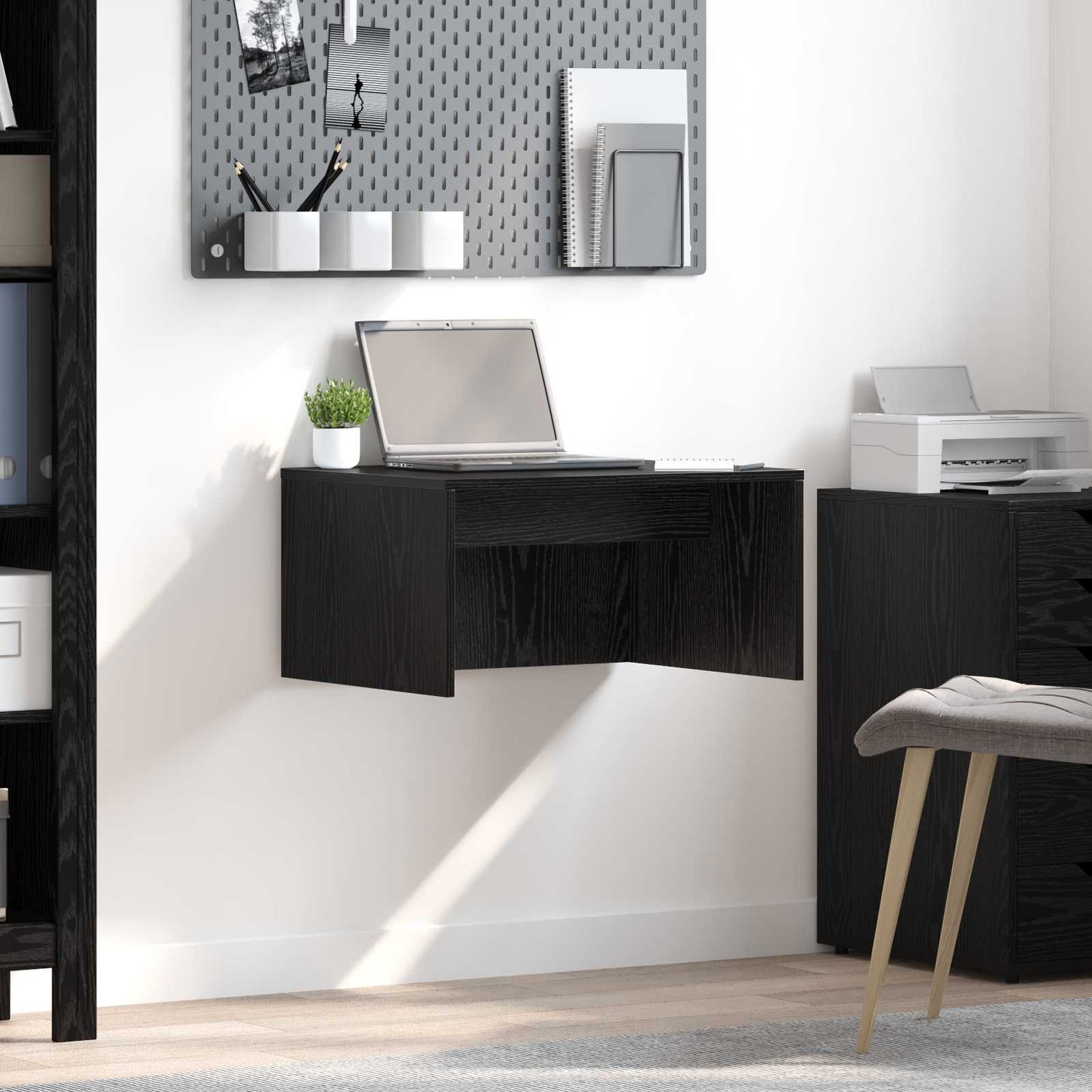 Wandbureau met opslag Zwart Eiken 60 x 45 x 30 cm Bewerkt hout is nu te koop bij PeponiXL, paradijselijk wonen!
