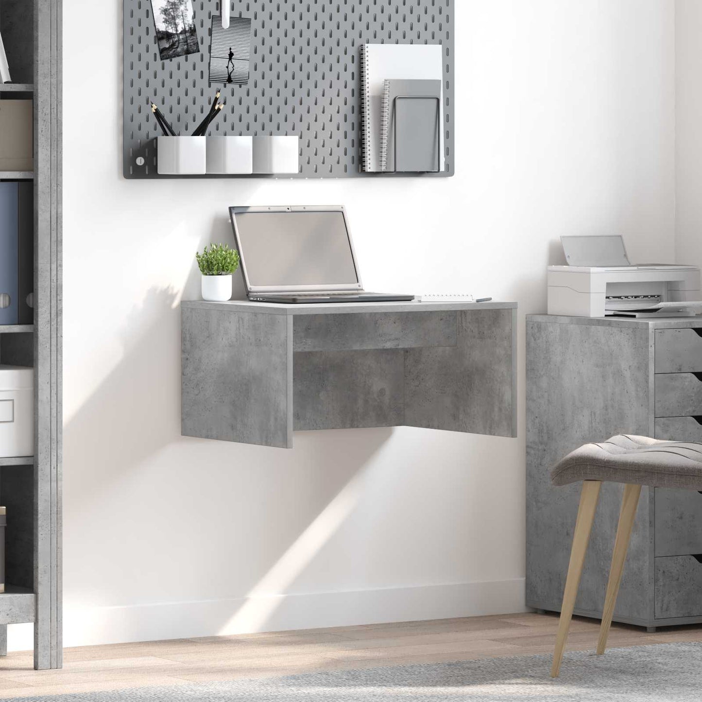Wandbureau met opslag Beton Grijs 60 x 45 x 30 cm Bewerkt hout is nu te koop bij PeponiXL, paradijselijk wonen!