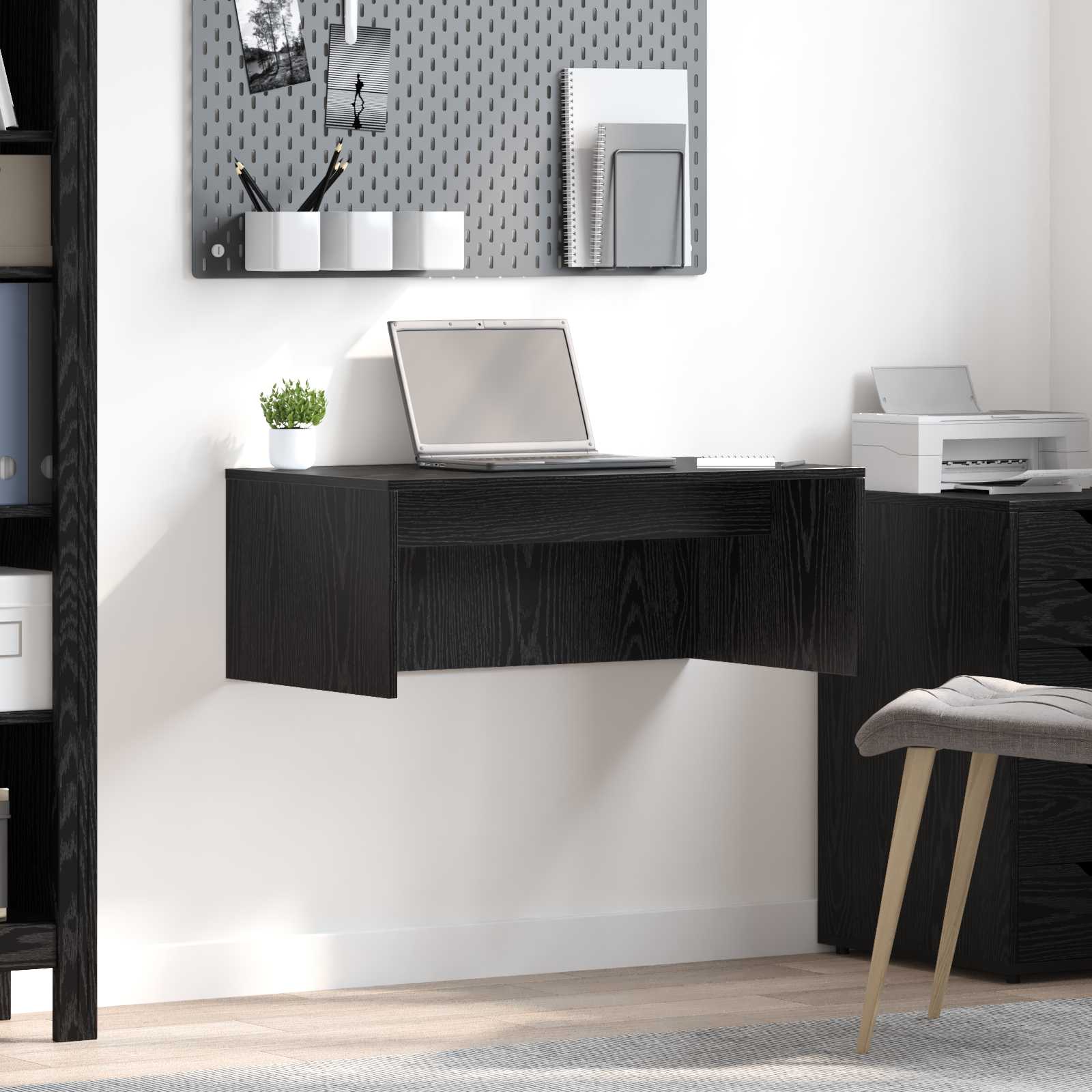 Wandbureau met opslag Zwart Eiken 80 x 45 x 30 cm Bewerkt hout is nu te koop bij PeponiXL, paradijselijk wonen!