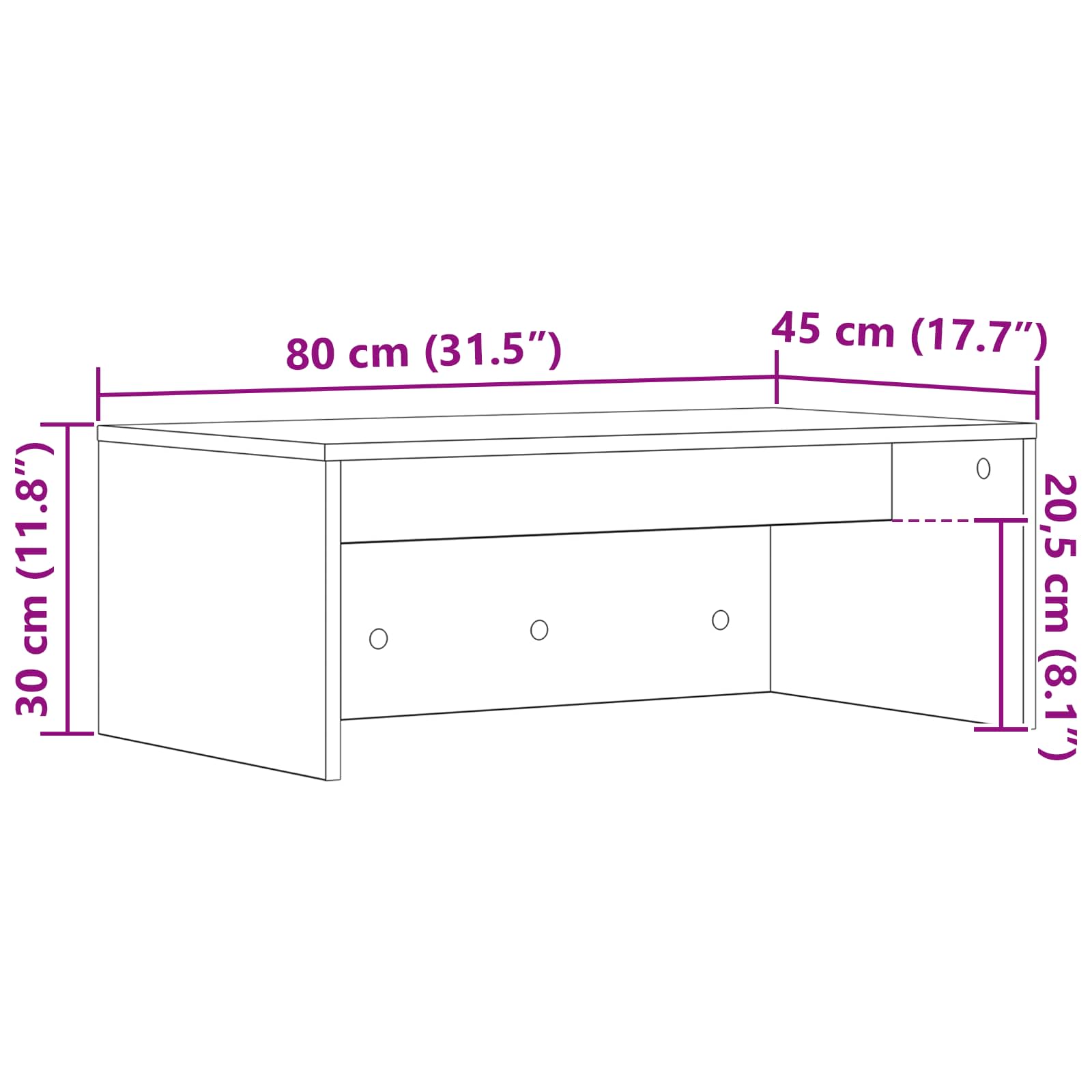 Wandbureau met opslag Zwart Eiken 80 x 45 x 30 cm Bewerkt hout is nu te koop bij PeponiXL, paradijselijk wonen!
